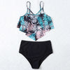 Bandeau Bandage Split Swimwear Leaf Print Tankini High Waisted Ruffle Swimsuit Bathing Suit