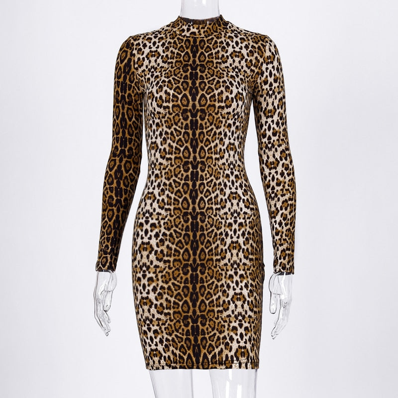Tiger leopard animal print sexy plus size midi dress office clothes