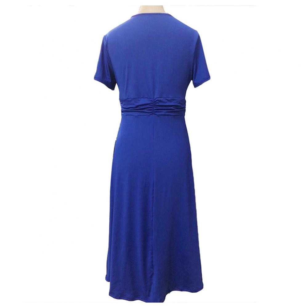 Plus Size Women Short Sleeve V Neck Asymmetric Hem Waist Tight Midi Party Dress