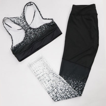 Gradient Print Leggings & Bra ombre Stretchy Running Gym Suits