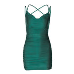 Summer Women Lace Up Strap Mini Dress Backless Bodycon Bandage Party Elegant Club Streetwear Slim Solid Ruched Green Clothes Y2K