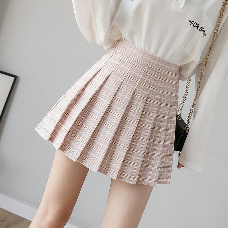 Korean High Waist Plaid Mini Skirt Women School Girls Sexy Cute Pleated Skirt with Zipper