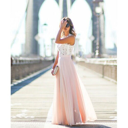 Women Dress Formal Party Cocktail Wedding  Bridesmaid Pink Sleeveless Dress Casual Lace Long Dress