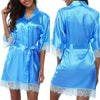 Satin Lace Sexy Sleepwear Lingerie Night Mini Solid Dress V Neck Nightgown Gown
