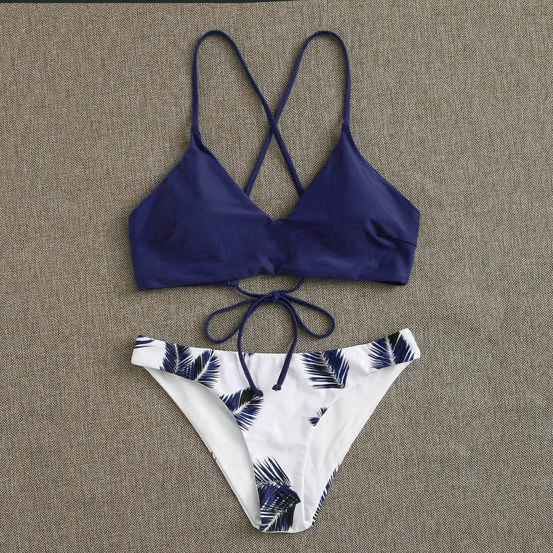 Leaf Random Print Bikini Set Push-Up Swimsuit Beachwear Padded Swimwear