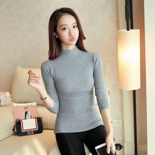 Turtleneck Pullovers Solid long sleeve white and black tops sweaters