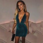  2021 Sleeveless Halter Bandage Sexy Women Dress Backless Bodycon Summer Deep V-neck Night Club Lace-up Party Dress