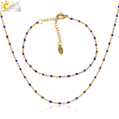 CSJA Gold Color Thin Stainless Steel Bracelets Necklaces for Women Jewelry Sets 2022 Bijoux Collier Acier Inoxydable Femme S739