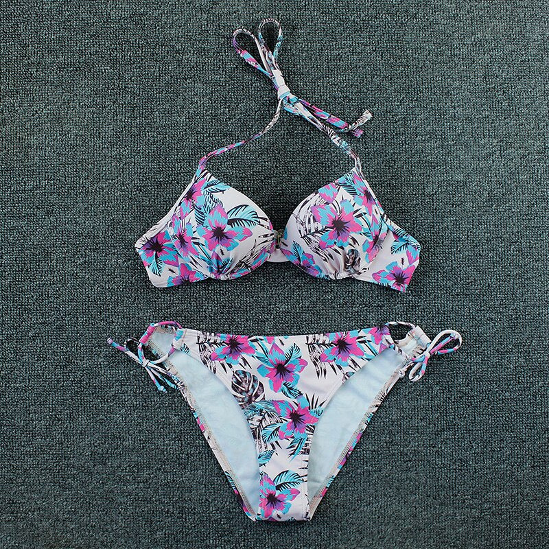 Flowers Print Brazilian Beach Wear Two Piece Set Bathing Suit