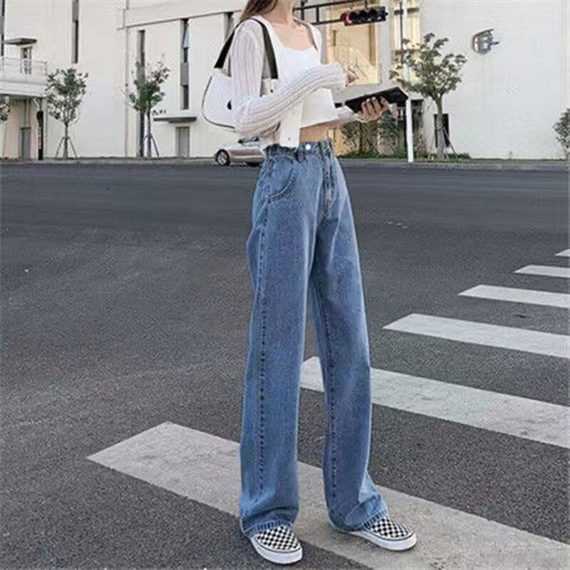 High Waisted Jeans Women&#39;s Summer Straight Loose Loose and Thin Spring 2021 New Drape Mopping Wide Leg Pants Adjustable Ins Hot
