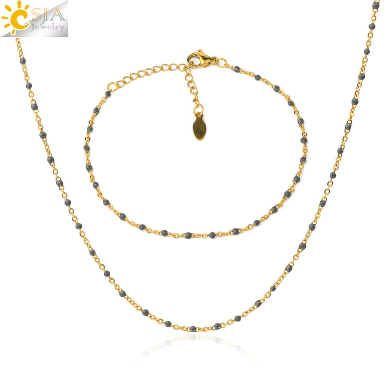 CSJA Gold Color Thin Stainless Steel Bracelets Necklaces for Women Jewelry Sets 2022 Bijoux Collier Acier Inoxydable Femme S739