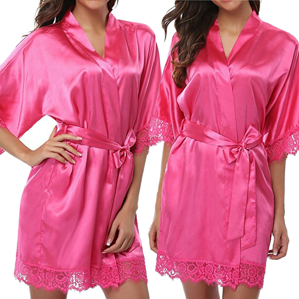 Satin Lace Sexy Sleepwear Lingerie Night Mini Solid Dress V Neck Nightgown Gown