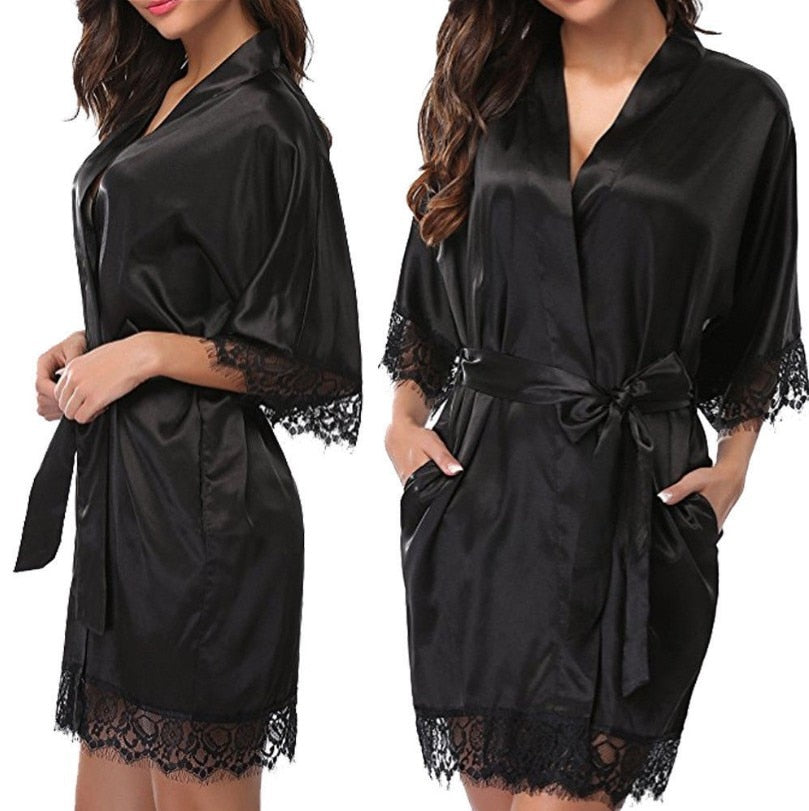 Sexy Lace Nightwear Erotic Lingerie Sleepwear Women Summer See Through Sleep Dress Solid Lace Pajamas Bath Robe Dress Nightgown