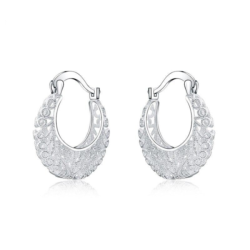 925 Silver Weave Hollow Moon Hoop Earring For Women