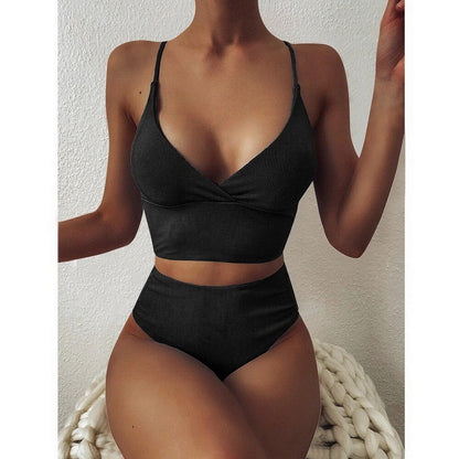 High Waist Bikinis Swimsuits Push Up Swimwear Women Strap Bathing Suit Women Solid Bikini Set