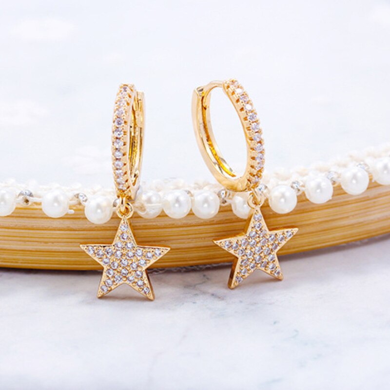 Star Earrings Top Quality Cz Crystal Gold Hoop Earrings For Women