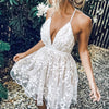 2022 Brand New Women Party Lace Flower Backless Mini Dress Summer Sexy Sling Spaghetti straps Deep V Neck Wedding Club Vestidos