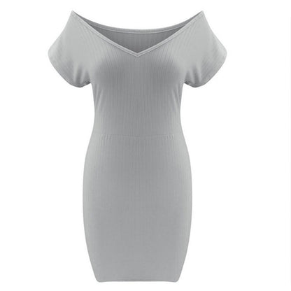 2021 Hot Sell New Sexy Women&#39;s Bodycon Dress V Neck Off Shoulder Short Sleeve Ribbed Party Mini Bodycon Dress For Wedding  Party