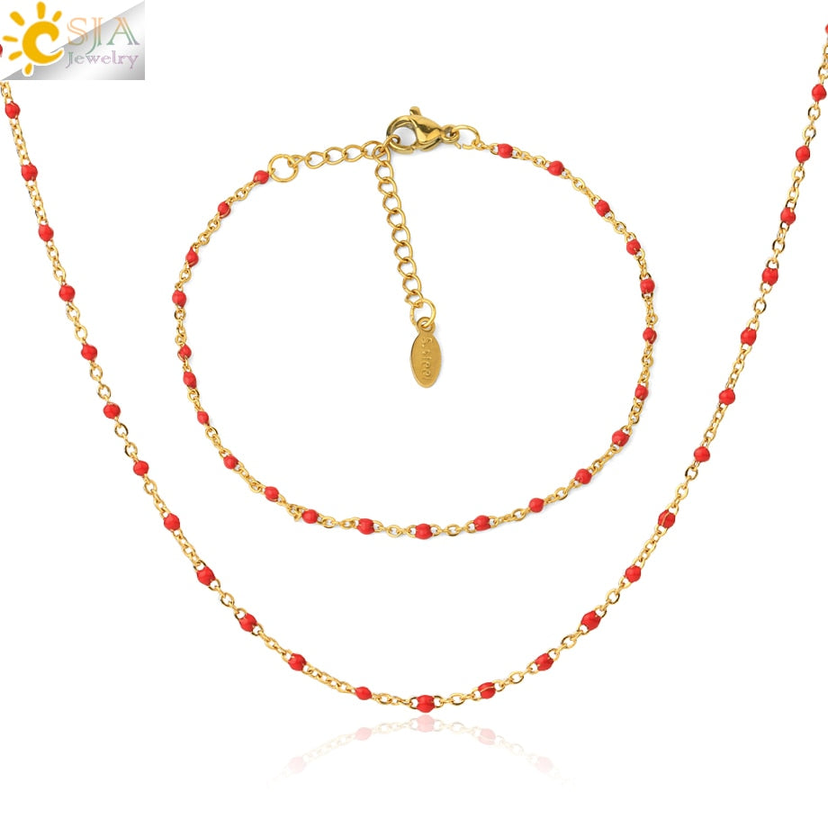 CSJA Gold Color Thin Stainless Steel Bracelets Necklaces for Women Jewelry Sets 2022 Bijoux Collier Acier Inoxydable Femme S739