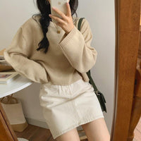 Loose Knit Solid Color Korean Crop Top Sweaters