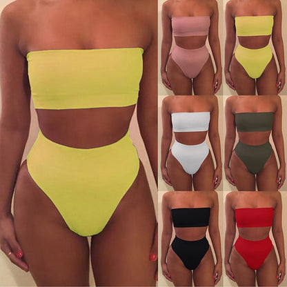 Solid Bikini Brazillian Swimsuit Women Bikini Set Sexy Off Shoulder Swimwear Female Swimming