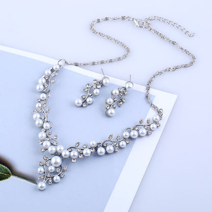 Imitation Pearl Jewelry Set Simulated Pearl Double Layer Women Earrings Necklace Bracelet Sets for Wedding N271