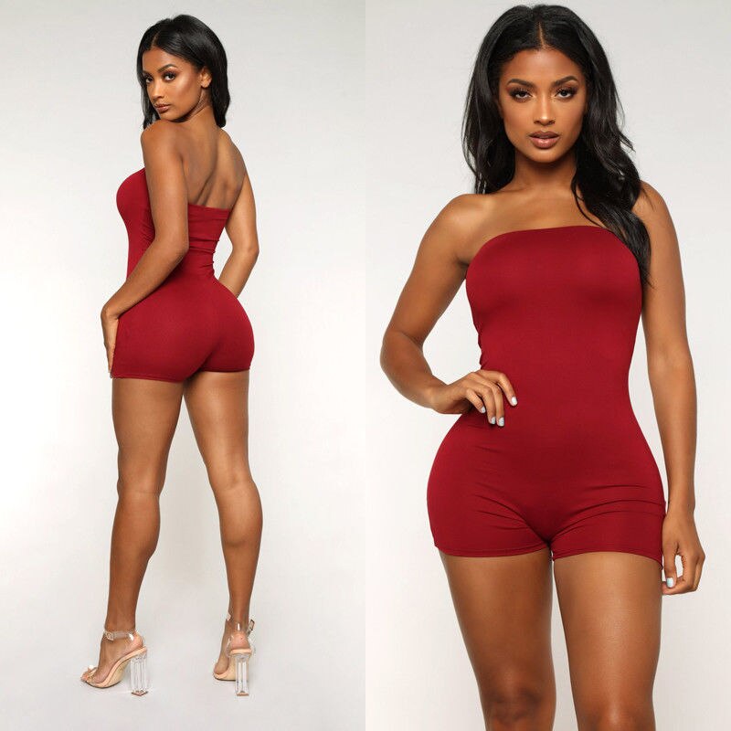 Solid Off Shoulder Bodycon Body Suit One Piece Overalls For Women