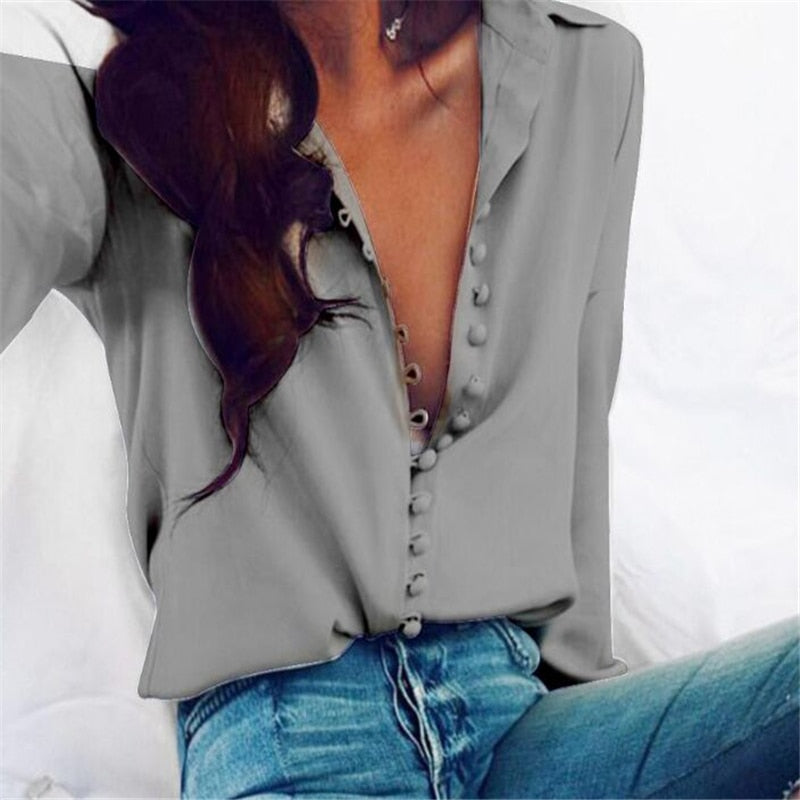 Fashion Women Blouse Shirt  Spring Women Clothing Solid Buttons Long Sleeve Shirts Tops Ladies OL Shirt White Office Shirt