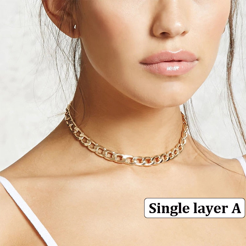 Fashion Multilayer Golden Chain Necklace Ladies Collar Sweater Metal Choker Necklace