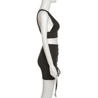 hirigin Summer Fashion Bandage 2 Two Pieces Set Women Sleeveless V-Neck Sexy Halter Top + Drawstring Mini Skirts Club Outfits