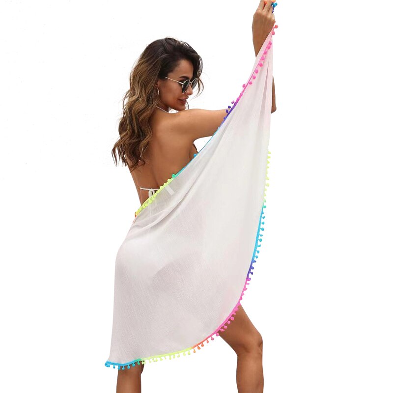 Women Colorful Tassel Chiffon Scarves Swimsuit Bikini Cover Up Sexy Skirt One Piece Irregular Scarf Female Sarong Beach Wear