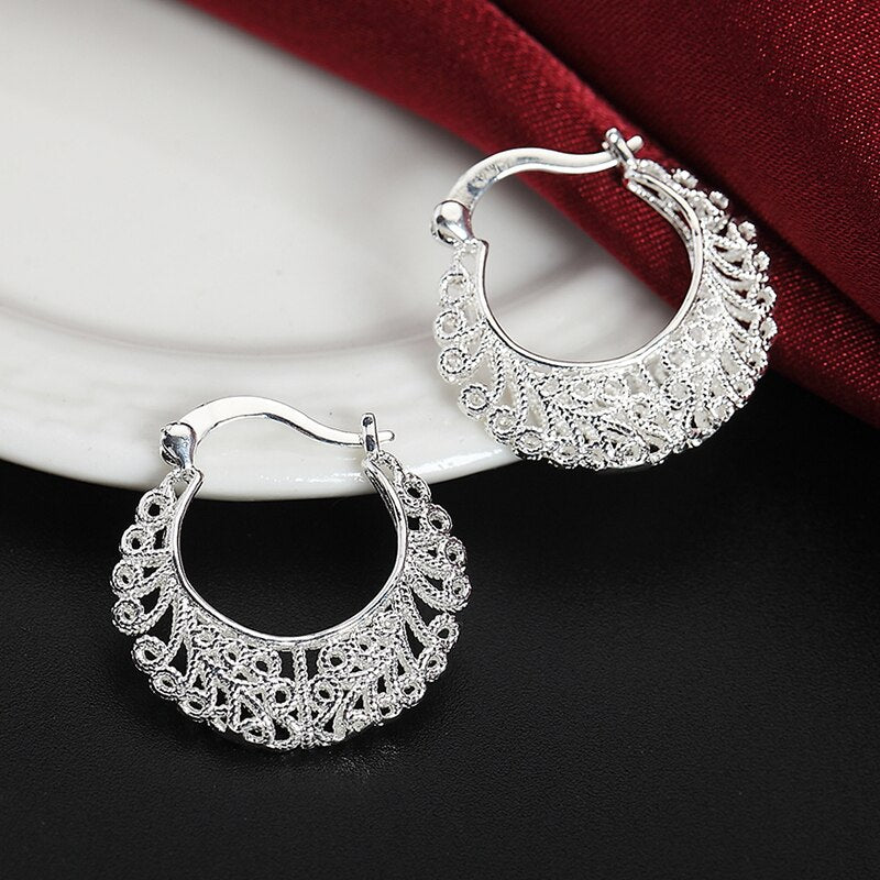 925 Silver Weave Hollow Moon Hoop Earring For Women