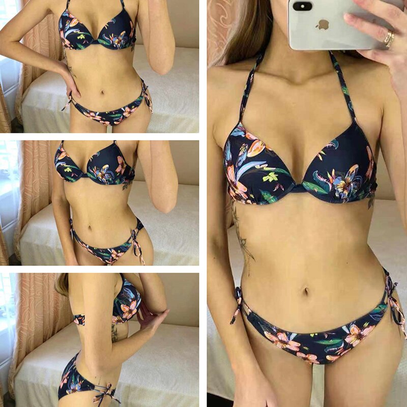 Flowers Print Brazilian Beach Wear Two Piece Set Bathing Suit