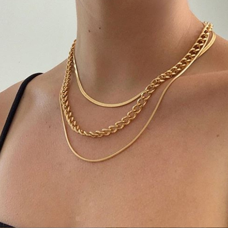 Fashion Multilayer Golden Chain Necklace Ladies Collar Sweater Metal Choker Necklace