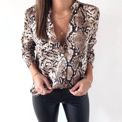 Snake Skin Printed Shirts Women Kimono Tops Blouse