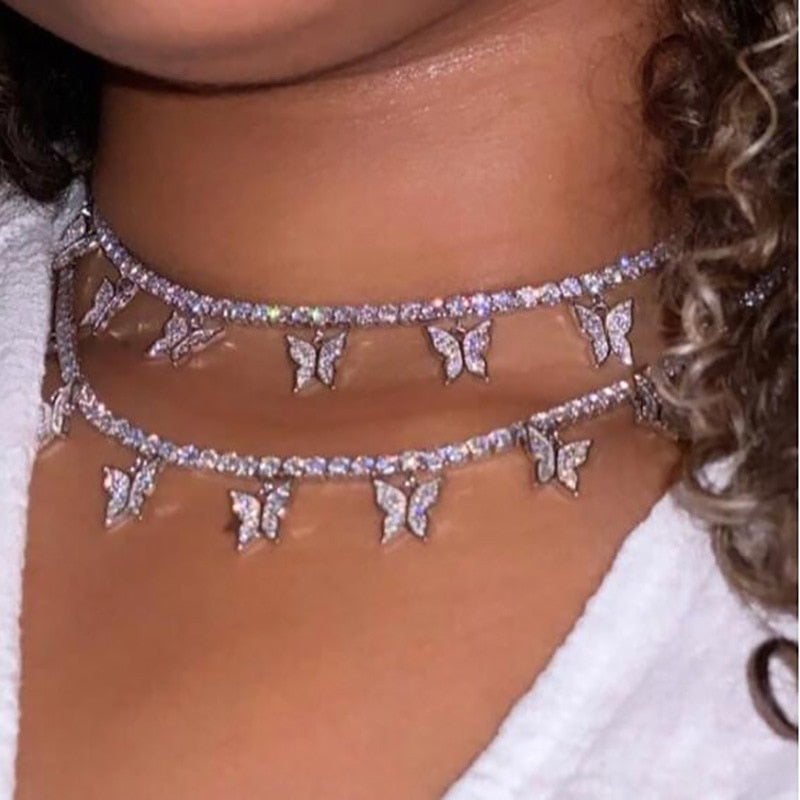 Charm Crystal Butterfly Choker Necklace
