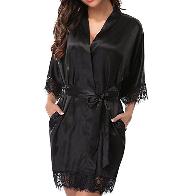 Sexy Lingerie Transparan Summer Sexy Women's Ladies Bride Robes Kimono Robe Satin Silk Lace Night Wear Gown Sleepwear