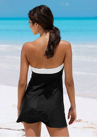 Summer Sexy Bikini Cover Up Women Holiday Bodycon Off Shoulder Black Patchwork Swimsuit Mini Beach Dress Beachwear Robe De Plage