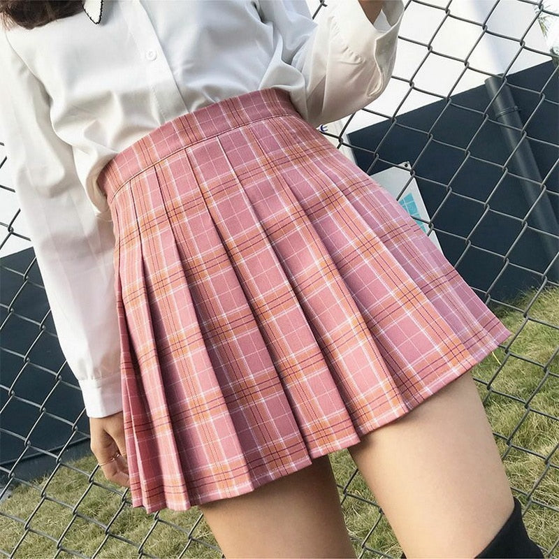 Korean High Waist Plaid Mini Skirt Women School Girls Sexy Cute Pleated Skirt with Zipper