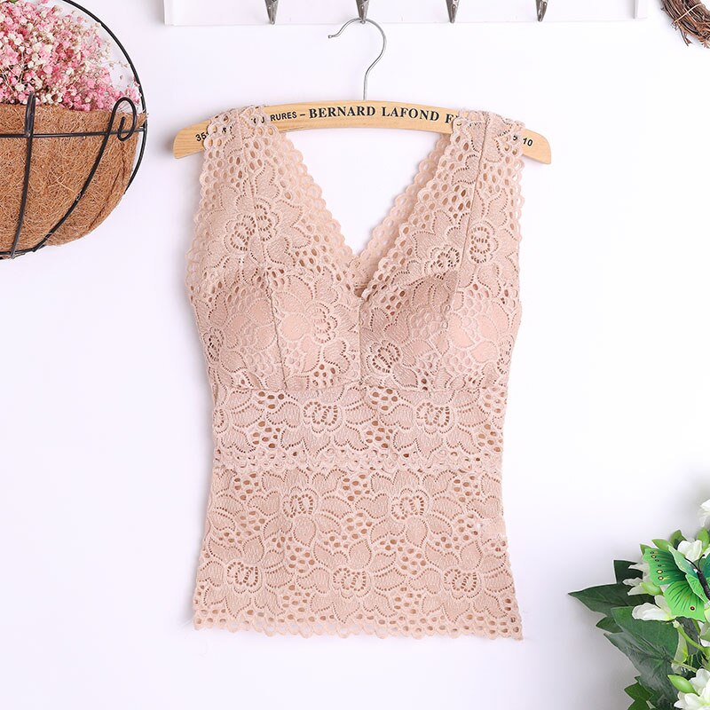 Sexy lace Cami bra crochet vest women's shirt floral Cami padded vest