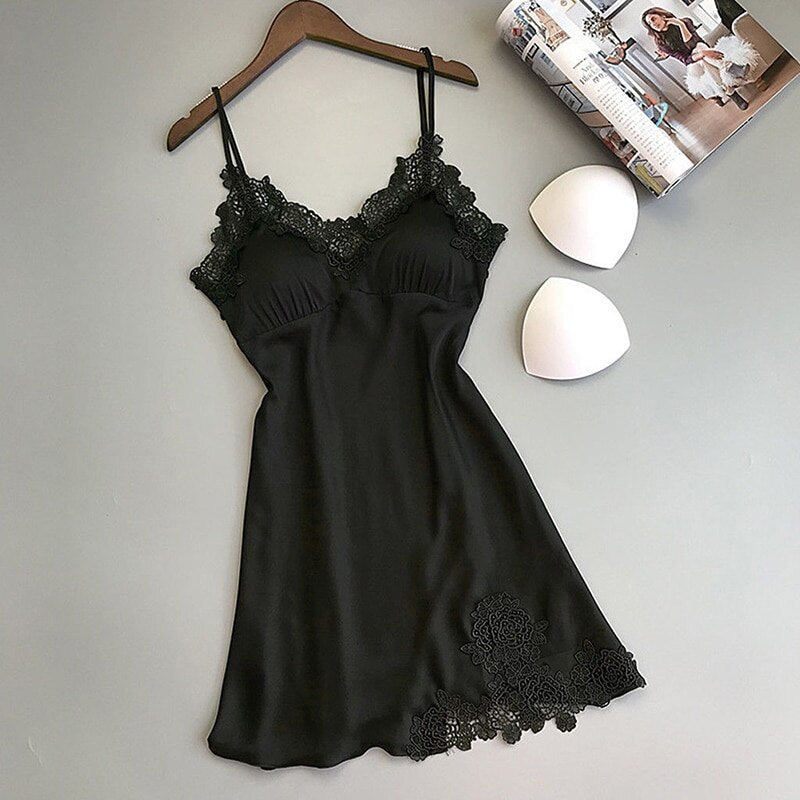 Silk Satin Night Dress Sleeveless Nighties V-neck Nightgown Nightdress