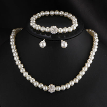 TREAZY Elegant Simulated-pearl Bridal Jewelry Sets Rhinestone Pearl Drop NECKLACE+EARRINGS Wedding Jewelry Sets for Women Gifts