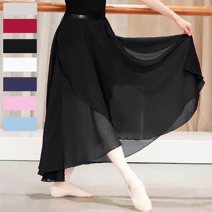 Adults Long Chiffon Ballet Skirts Women Lyrical Soft Ballet Dress Black Burgundy Navy Pink White Ballet Dance Costumes D060