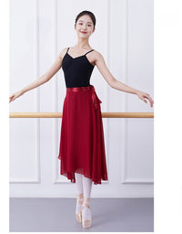 Long Chiffon Ballet Skirts Adult Ballroom Dance Skirt Black Burgundy Ballet Costume Waist Tie Dress