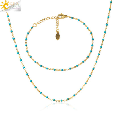 CSJA Gold Color Thin Stainless Steel Bracelets Necklaces for Women Jewelry Sets 2022 Bijoux Collier Acier Inoxydable Femme S739