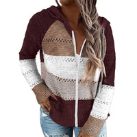 Hooded Long Sleeve Patchwork Cardigan Sweater