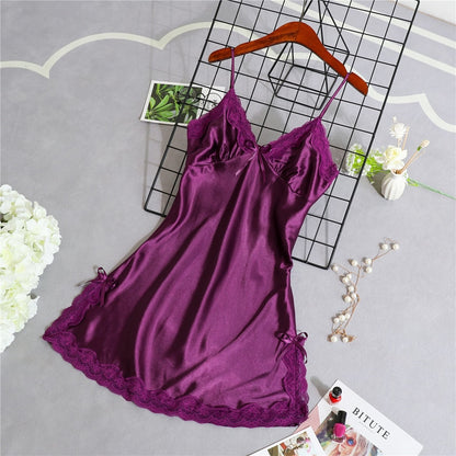 Night Dress Women Sexy Sleepwear Lace Summer Nightdress Homewear Nightwear Silk Sleeveless Women's Nightgown Size M-XXL Dresses