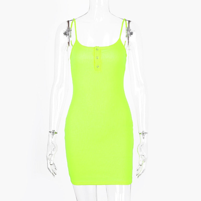 Ribbed knitted neon women mini dress