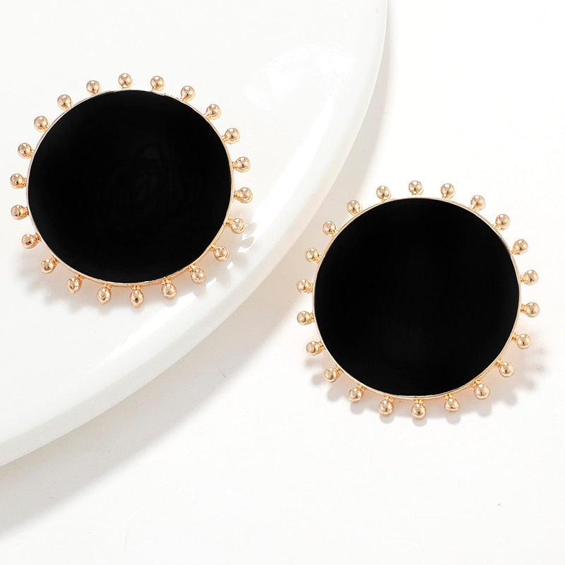 Vintage Black Round Stud Earrings for Women