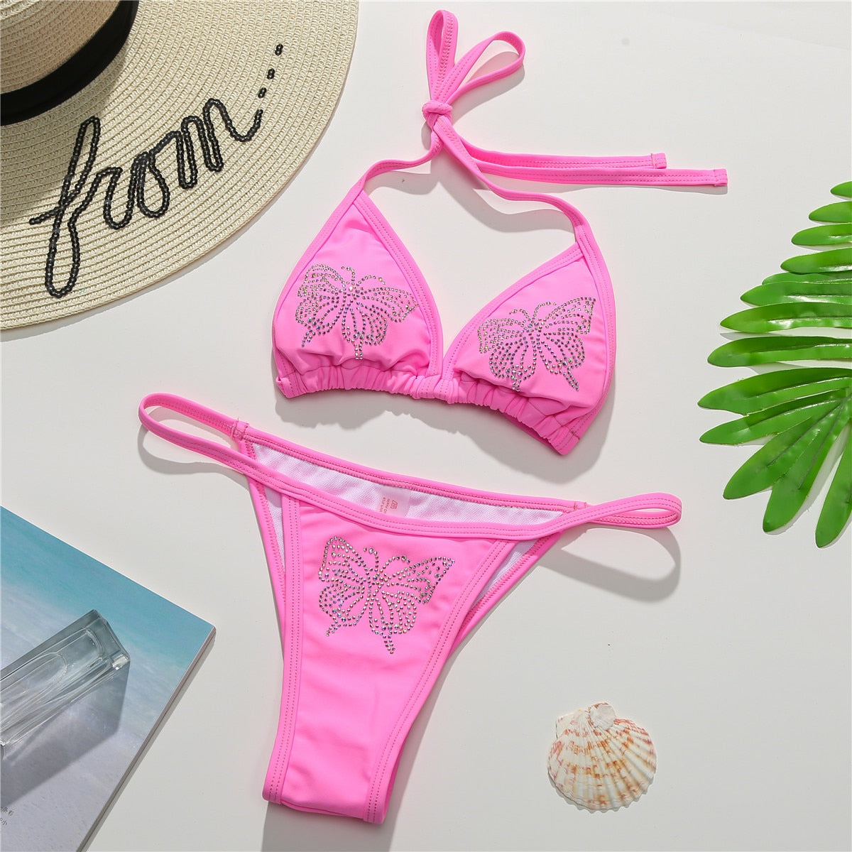 New Swimwear Women Sexy Butterfly Rhinestones Bikini Set Bathing Suit Push Up Swimwear Swimsuit Bikini